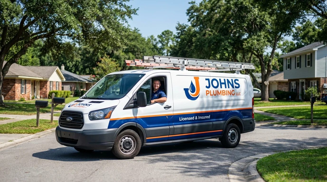 Johns Plumbing LLC service van in Kingsley, IA