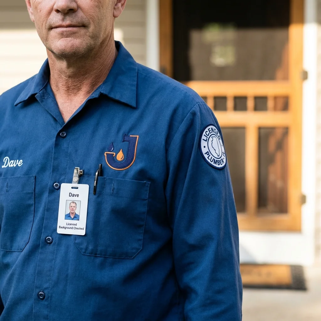 Licensed plumber showing ID badge in Kingsley, IA