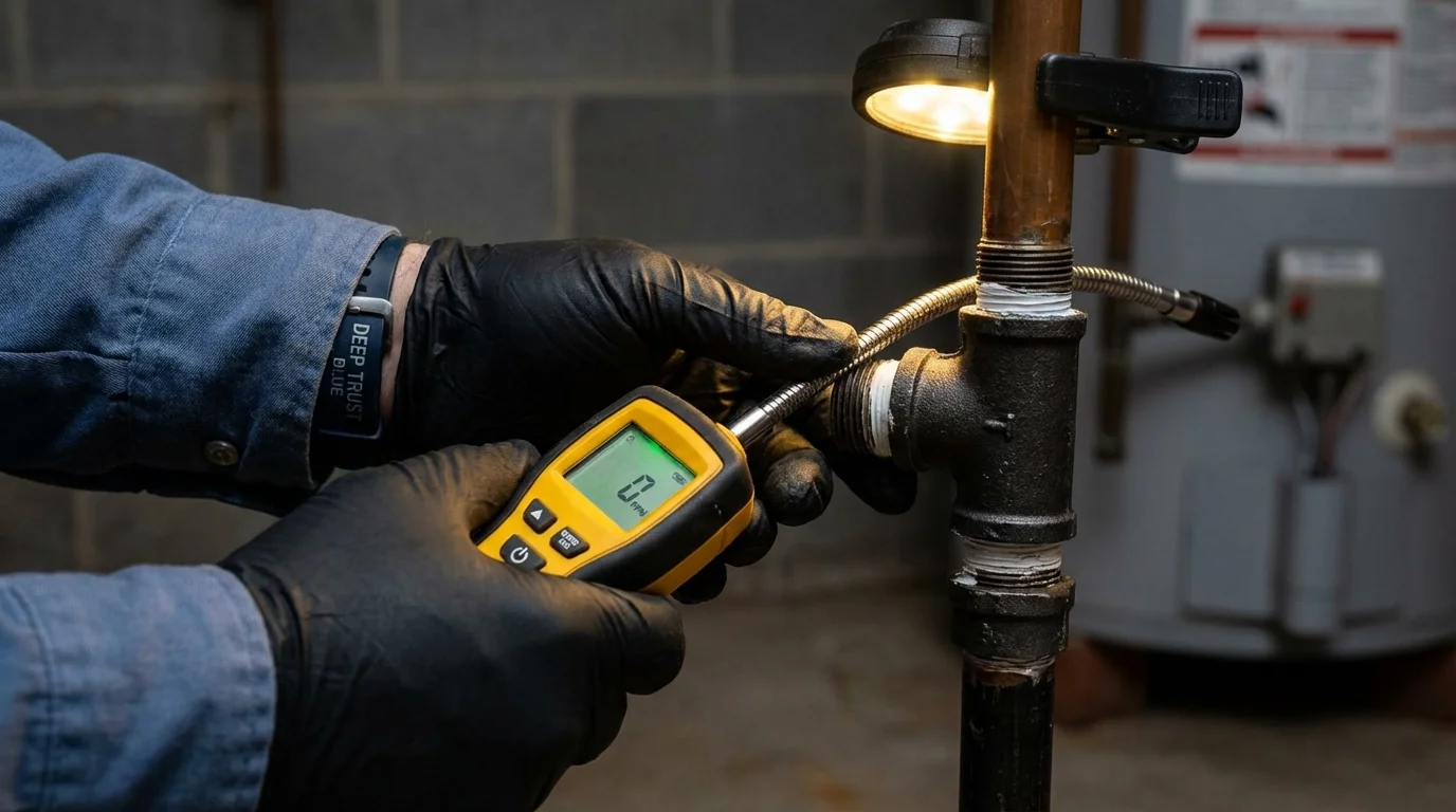 Gas leak detection with electronic sniffer by Johns Plumbing LLC in Kingsley